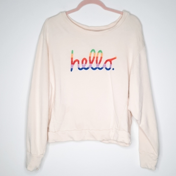 Blank Paige Rainbow Embroidered Hello Sweatshirt M - Picture 1 of 5